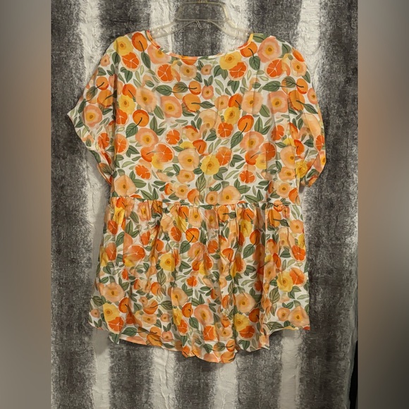 BloomChic Fruit Print Curved Hem Blouse size 1X (14-16) - Picture 11 of 14